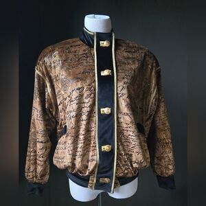 Caché Vintage Script Print Jacket NWT Medium Dark Academia 90s Power Jacket